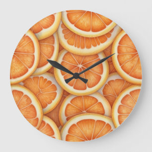 Grande Horloge Ronde Oranges coupées en tranches de fruits d'agrumes Ho