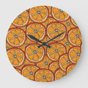 Grande Horloge Ronde Oranges dessinées à la main : sans couture
