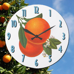 Grande Horloge Ronde Oranges Vintage Crate Art Kitchen Clock