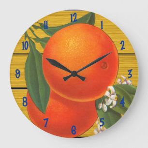 Grande Horloge Ronde Oranges Vintage Crate Art numéros de couleur BWall