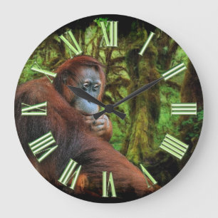Grande Horloge Ronde Orangutan en voie de disparition et forêt tropical