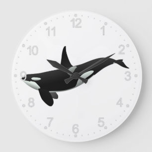 Grande Horloge Ronde Orca whale illustration - choose background color