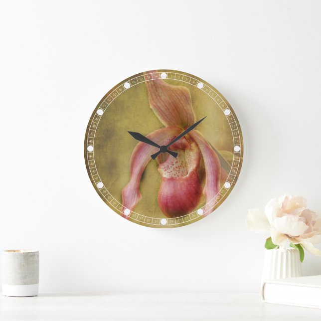 Grande Horloge Ronde Orchidée à feuilles longues (Maison)