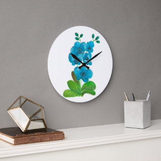 Grande Horloge Ronde Orchidée bleue