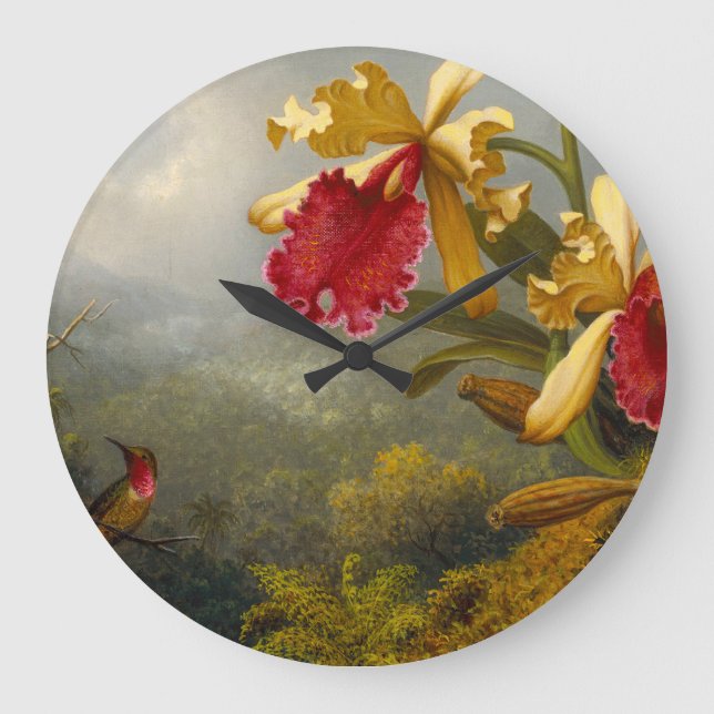 Grande Horloge Ronde Orchidées et colibri Heade (Recto)
