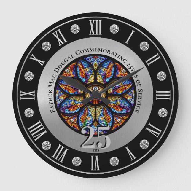 Grande Horloge Ronde Ordination Anniversaire Prêtre personnalisé 25e (Recto)