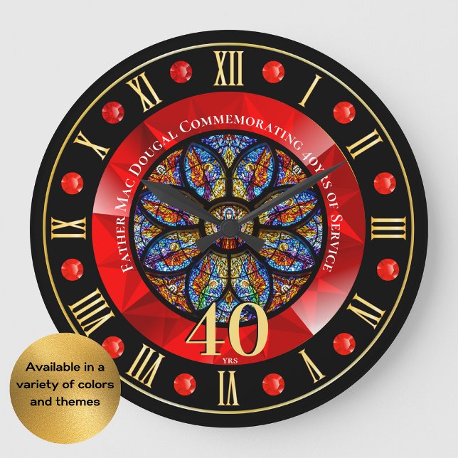 Grande Horloge Ronde Ordination Anniversaire Prêtre personnalisé 40e (Créateur téléchargé)
