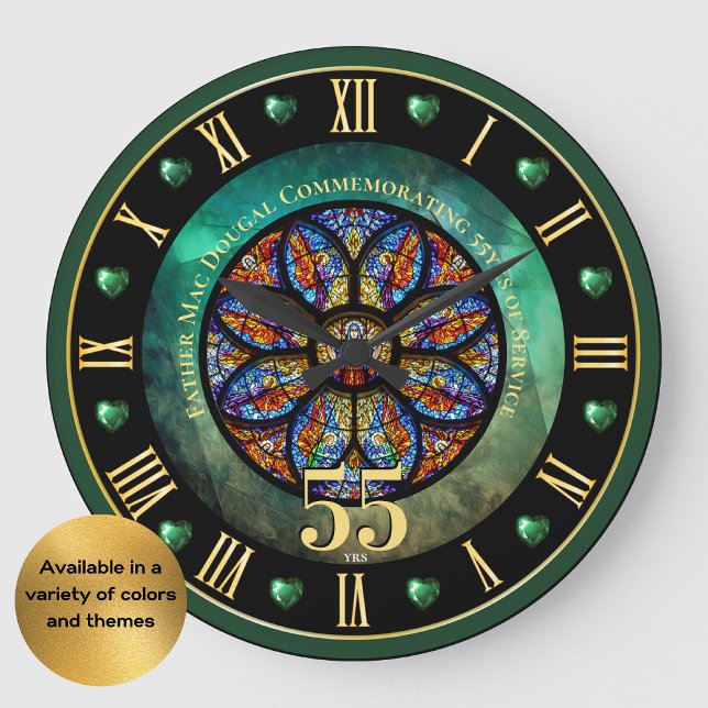 Grande Horloge Ronde Ordination Anniversaire Prêtre personnalisé 55e (Créateur téléchargé)