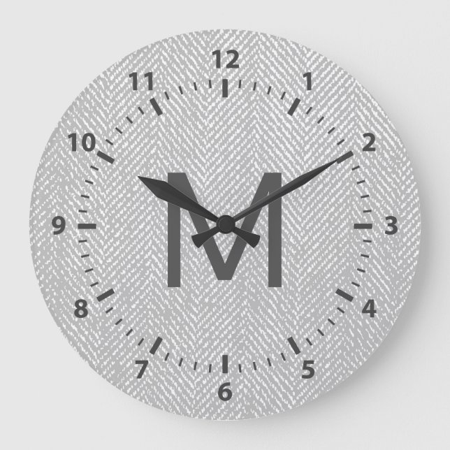 Grande Horloge Ronde Oreille grise et blanche subtile moderne (Recto)