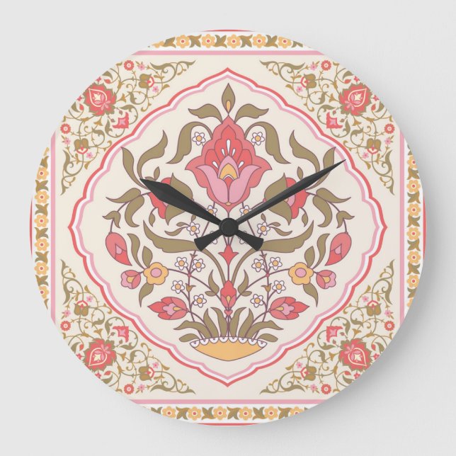 Grande Horloge Ronde Ornate Oriental : Floral Design Stylish. (Recto)