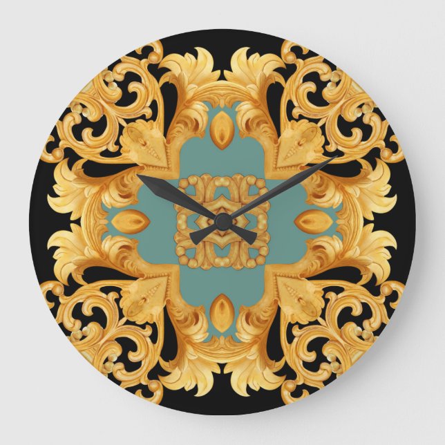 Grande Horloge Ronde Ornement baroque doré éléments 3D (Recto)