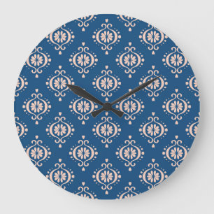 Grande Horloge Ronde Ornement damassé Ikat Géométrique