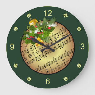 Grande Horloge Ronde Ornement d'arbre de Noël ~ Bell & Mistletoe ~