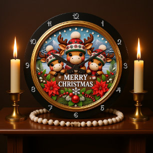 Grande Horloge Ronde Ornement de Noël du renne 3D