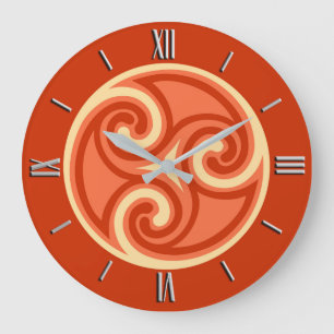 Grande Horloge Ronde Ornement de Triskele celtique, Orange de Mandarin