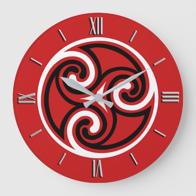 Grande Horloge Ronde Ornement de Triskele de Celtic, rouge, noir et (Recto)