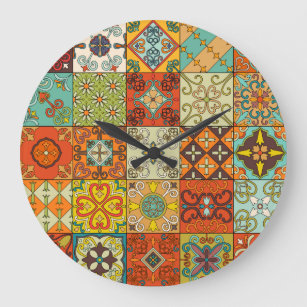Grande Horloge Ronde ornement en mosaïque vintage talavera