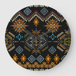 Grande Horloge Ronde Ornement ethnique Boho Motif sans couture