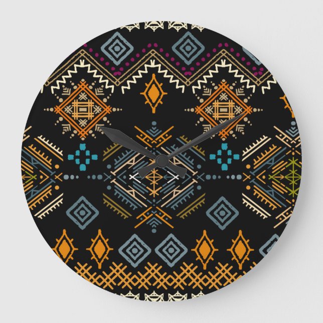 Grande Horloge Ronde Ornement ethnique Boho Motif sans couture (Recto)