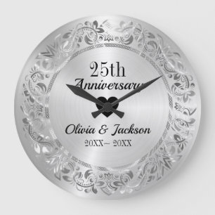 Grande Horloge Ronde Ornement floral argenté