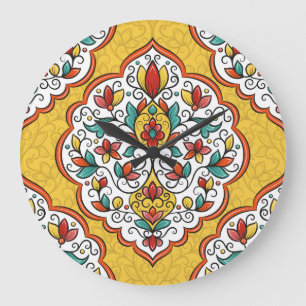 Grande Horloge Ronde Ornement floral : Motifs indiens turcs.