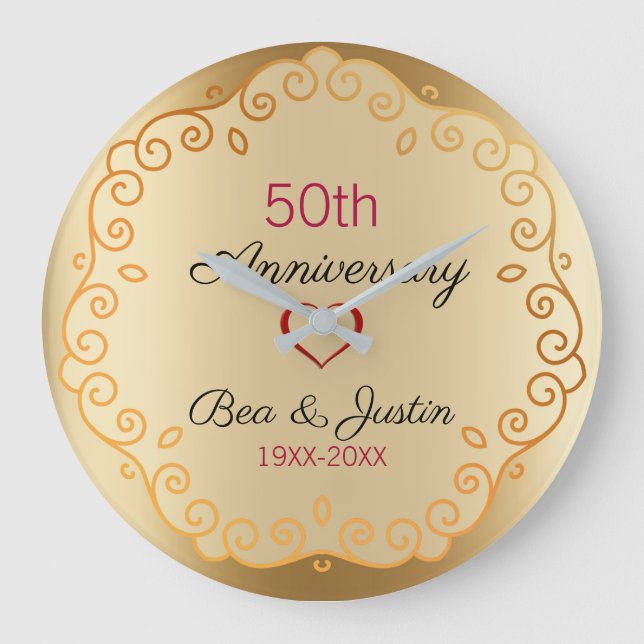 Grande Horloge Ronde Ornement Floral Or Et Beige (Recto)