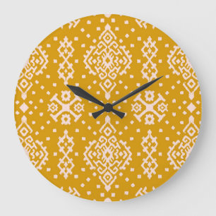 Grande Horloge Ronde Ornement folklorique Ikat - texture ethnique.