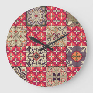 Grande Horloge Ronde Ornement vintage de talavera de mosaïque