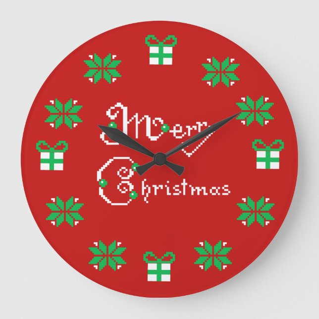 Grande Horloge Ronde Ornements de Norvégien de Joyeux Noël (Recto)