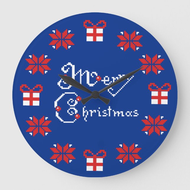 Grande Horloge Ronde Ornements de Norvégien de Joyeux Noël (Recto)