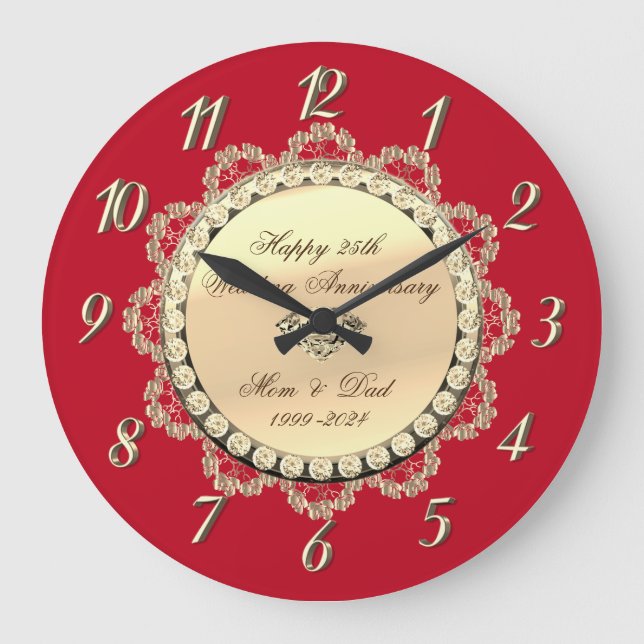 Grande Horloge Ronde Ornements Diamants Or Rouge Anniversaire de Mariag (Recto)