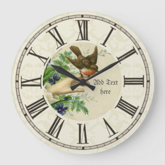Grande Horloge Ronde Ornithologie vintage illustrée d'oiseaux Personnal