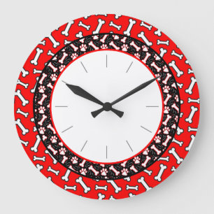 Grande Horloge Ronde Os de chien et Empreinte de patte du familier Love