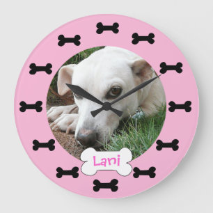 Grande Horloge Ronde Os de chien rose et noir de photo faite sur