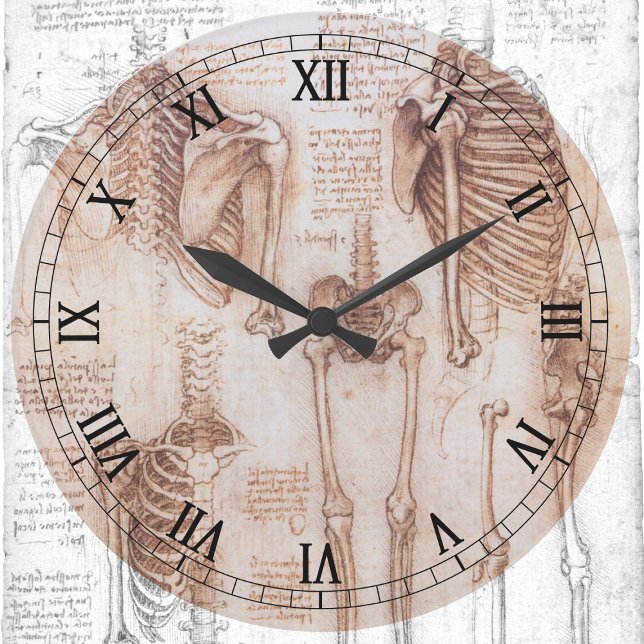 Grande Horloge Ronde Os de squelette de Léonard de Vinci, anatomie huma (Créateur téléchargé)