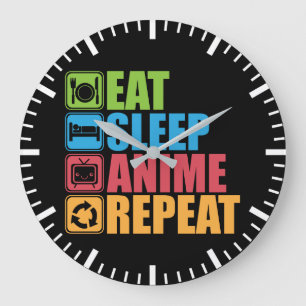 Grande Horloge Ronde Otaku - Manger, Dormir, Anime, Répéter - Manga, Dr