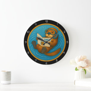 Grande Horloge Ronde Otter Humoristique Dans La Piscine