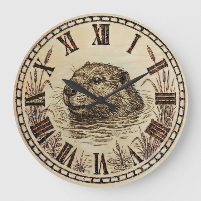 Grande Horloge Ronde Otter Wall Clock - Serene Lake Life Decor (Recto)