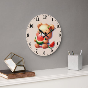 Grande Horloge Ronde Ours amoureux de pastèque mignon