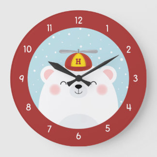 Grande Horloge Ronde Ours blanc dans un casquette de propulseur avec