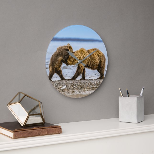 Grande Horloge Ronde Ours brun côtier (Bureau)