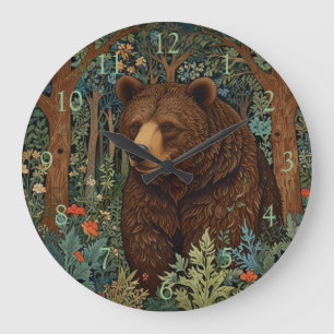Grande Horloge Ronde Ours brun rétro boho