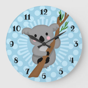 Grande Horloge Ronde Ours de koala mignon - point de polka bleu