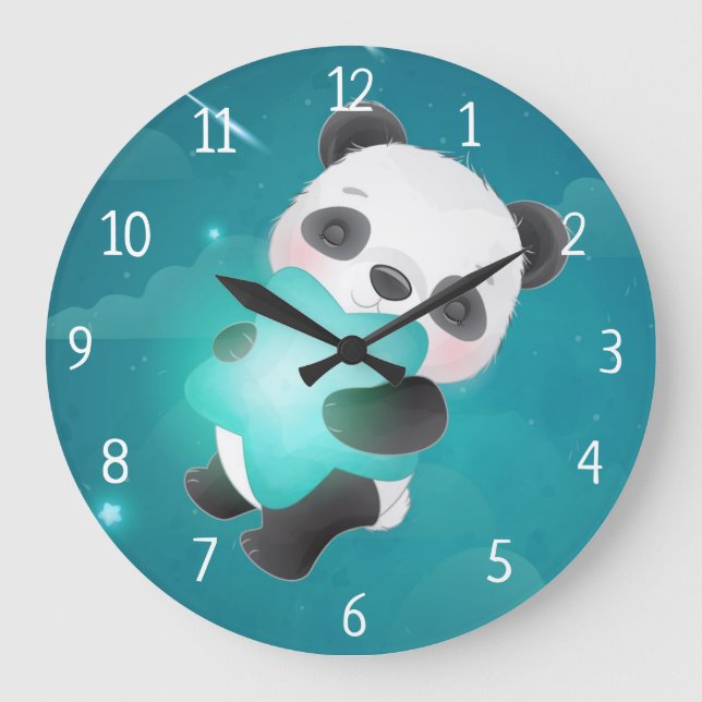 Grande Horloge Ronde Ours de panda avec étoile (Recto)