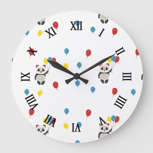 Grande Horloge Ronde Ours de panda blanc ballons (Recto)
