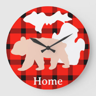 Grande Horloge Ronde Ours du Michigan à la maison en carreau de buffle
