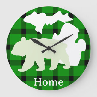 Grande Horloge Ronde Ours du Michigan à la maison en carreaux de buffle