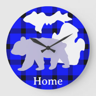 Grande Horloge Ronde Ours du Michigan à la maison en carreaux de buffle