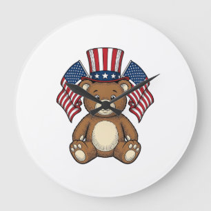 Grande Horloge Ronde Ours en peluche patriotique vintage vector design_