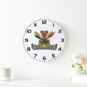 Grande Horloge Ronde Ours en peluche Steampunk avec ailes de fées